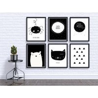 Black & White Nursery Print Scandinavian Modern Baby Room Decor | Etsy (US)