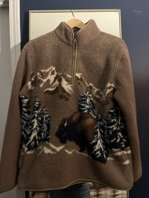 MEDIUM,NWT Mens Womens Old Navy Bison Buffalo Sherpa Fleece Zip Pullover Sweater | eBay US