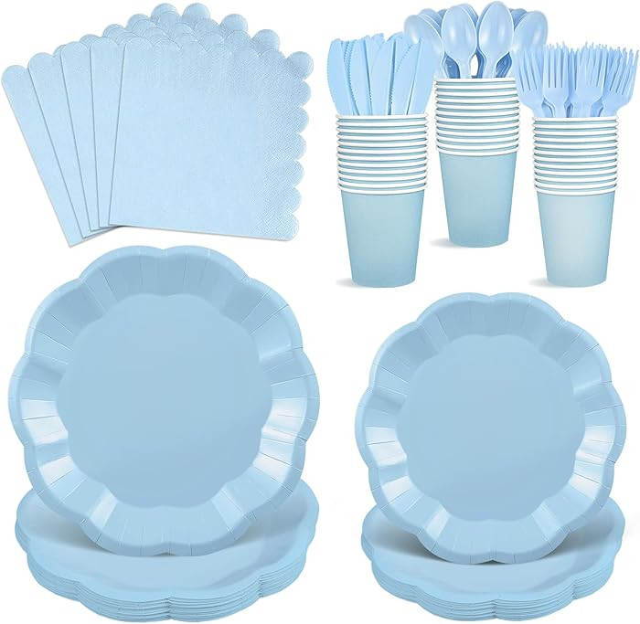 Amazon.com: NatNarr 175 Pcs Light Blue Plates and Napkins Set, 25 Guest Blue Party Supplies Inclu... | Amazon (US)