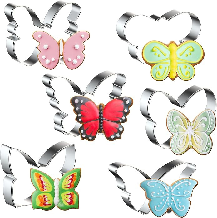 6PCS Butterfly Cookie Cutters Set, 3 Inches Butterfly Shaped Cookie Cutter, Stainless Steel Cooki... | Amazon (US)
