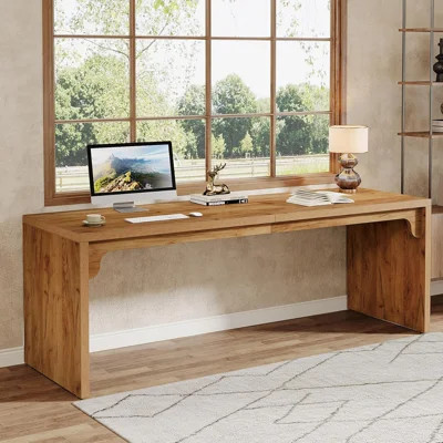 78.7" Extra Long 2-Person Computer Desk, Large Modern Wooden Workstation For Home Office, Double Study & Writing Table, Farmhouse Brown | Wayfair North America