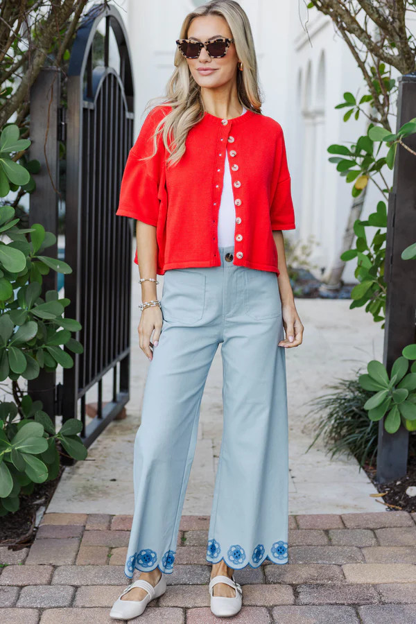 The Blossom & Grace Blue Embroidered Pants | The Mint Julep Boutique