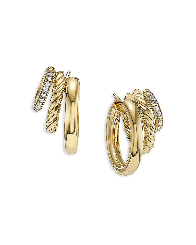 David Yurman Dy Mercer Three Row Huggie Hoop Earrings in 18K Yellow Gold with Pave Diamonds | Bloomingdale's (US)