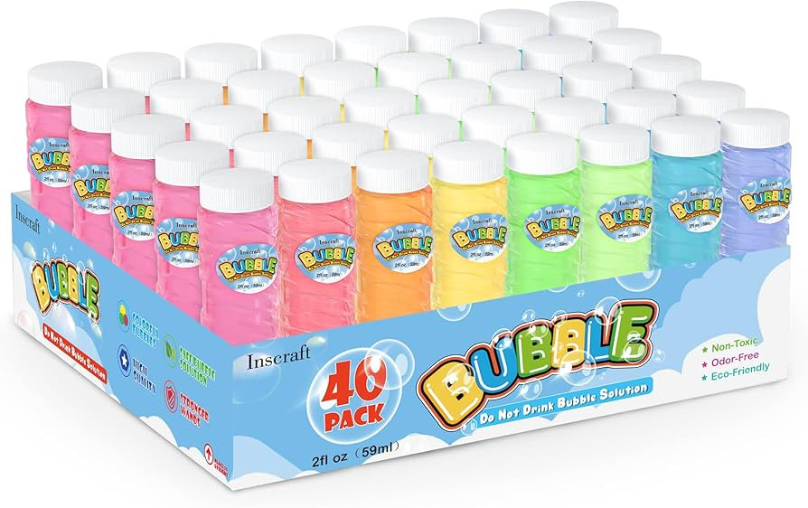 INSCRAFT Inscraft 40 Pack Bubbles Solution Bulk, Party Favors for Kids Adults, 8 Colors Bottles w... | Amazon (US)