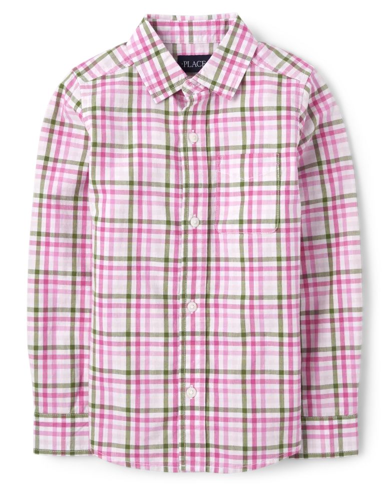 Boys Dad And Me Gingham Poplin Button Down Shirt - caddy pink | The Children's Place
