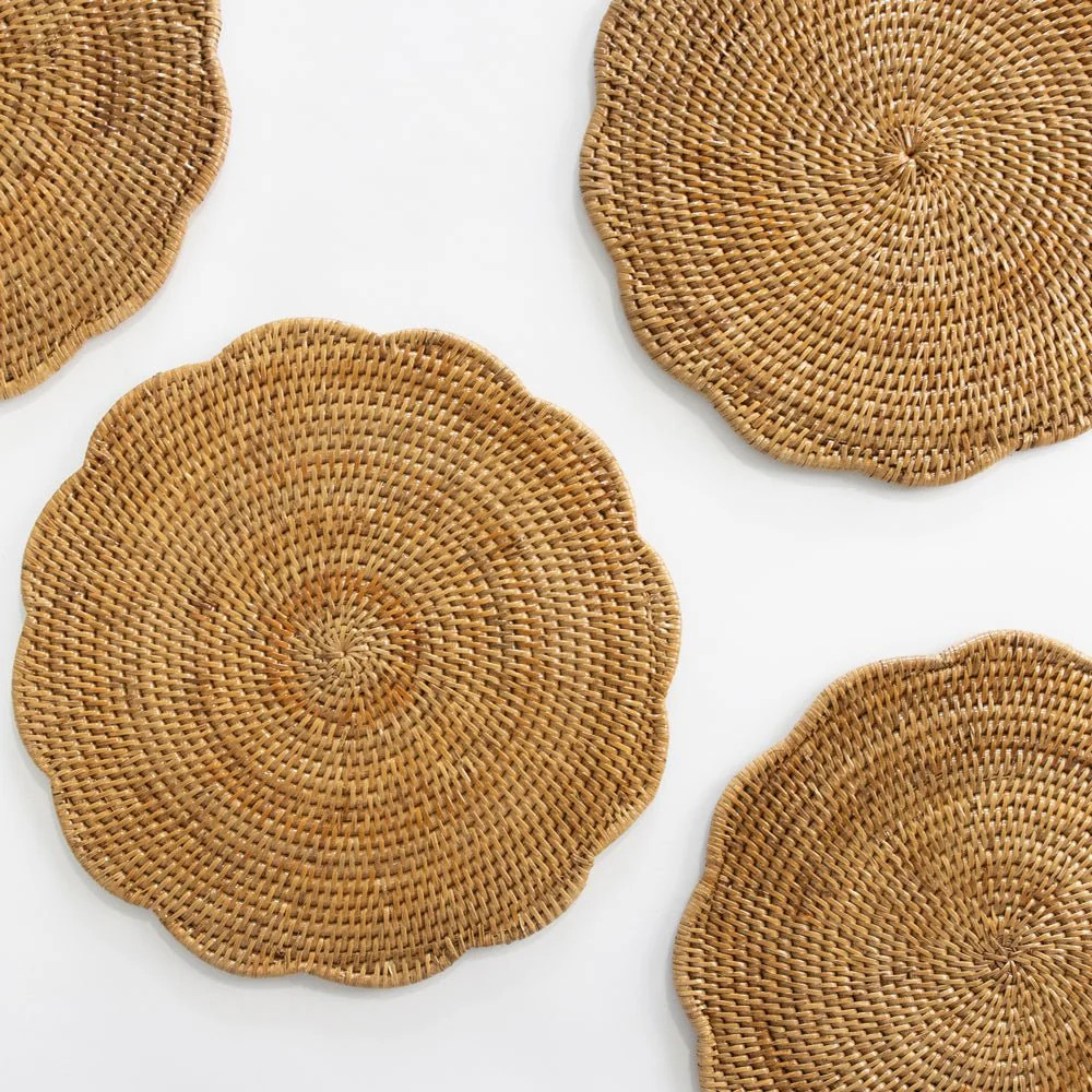 Woven Rattan Scalloped Placemats | Set of 4 | Pomegranate