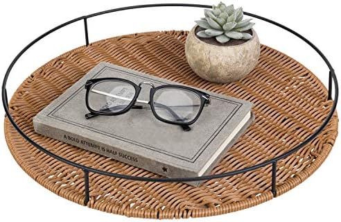 MyGift Round Woven Rattan Tray with Metal Frame | Amazon (US)