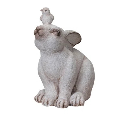 Resin Sitting Bunny with Bird on Head - 5.7" x 3.5" x 6.5" - Antique White | Wayfair North America