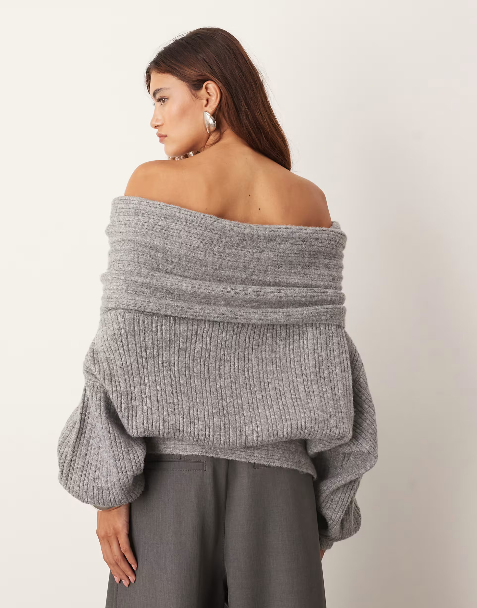 ARRANGE chunky rib knitted off shoulder jumper in charcoal | ASOS (Global)