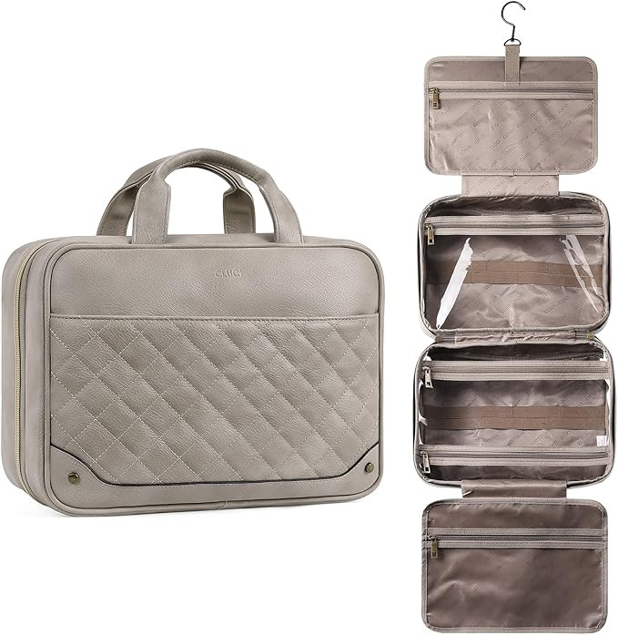 CLUCI Toiletry Bag Travel Bag with Hanging Hook Leather Makeup Cosmetic Bag Travel Organizer for ... | Amazon (US)