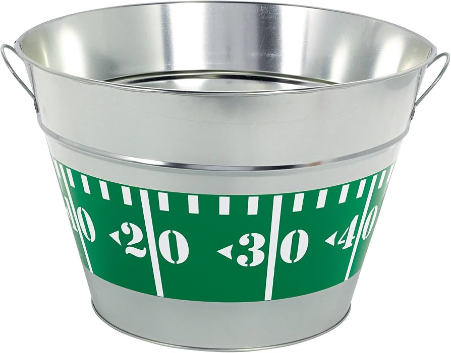 Football Metal Party Tub - 10.25" x 15.25" - Silver & Green, Perfect for Themed Celebrations & Ta... | Amazon (US)