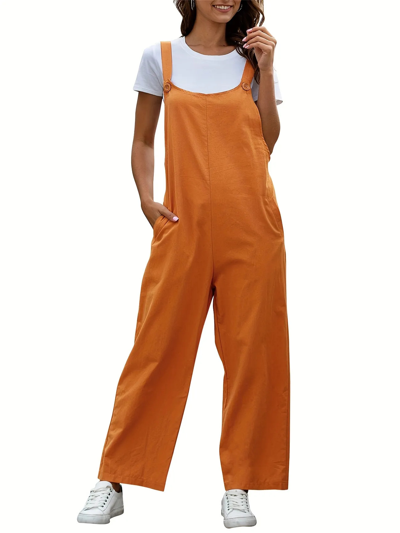 Loose Flare Leg Jumpsuit Overall Summer Jumpsuit With Pocket Womens Clothings | Quick & Secure On... | Temu Affiliate Program