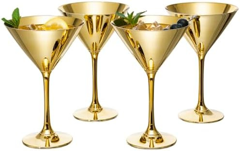 MyGift Gold Martini Glasses Set of 4, 8oz Modern Metallic Gold Drinking Glasses, Cocktail Glasses... | Amazon (US)