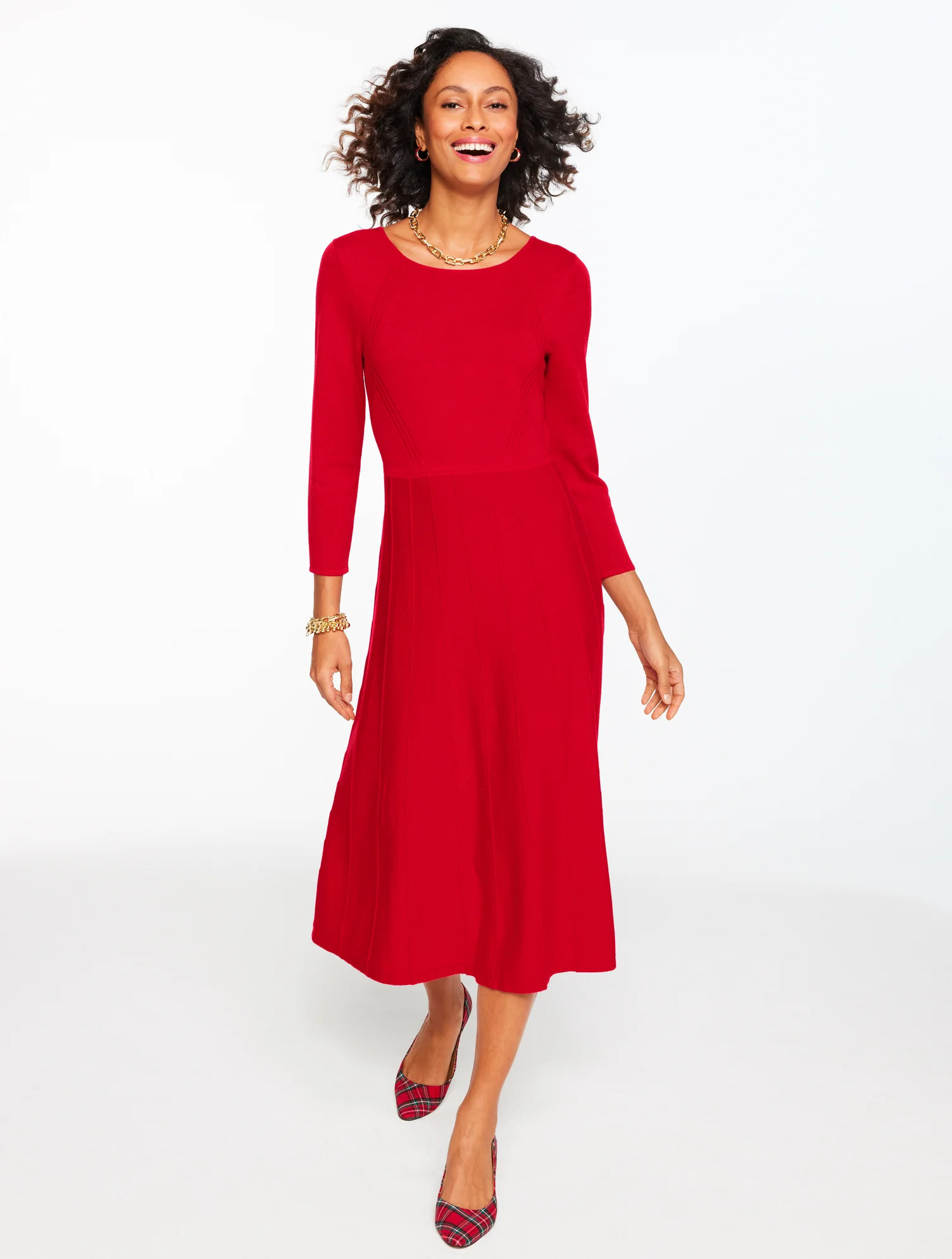 Plus Size - Merino Wool Pleated Sweater Dress - Red - 3X Talbots | Talbots