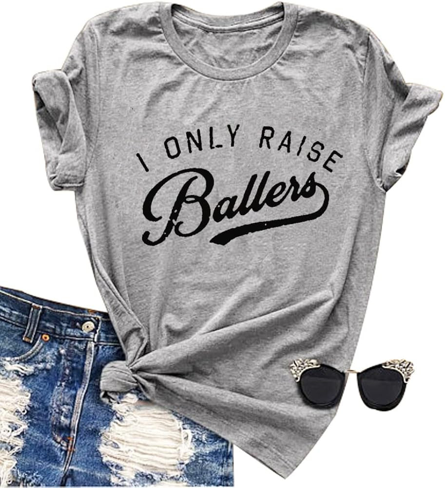 Busy Raising Ballers I Only Raise Ballers Letter Print T-Shirt Tops | Amazon (US)