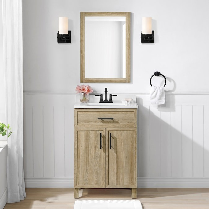 Style Selections Dolton 24-in Natural Oak Undermount Single Sink Bathroom Vanity with White Engin... | Lowe's