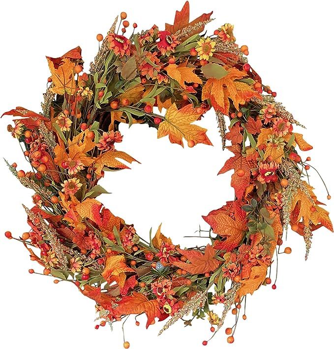 The Wreath Depot Bainbridge Fall Door Wreath 22 Inch, Beautiful White Storage Gift Box | Amazon (US)