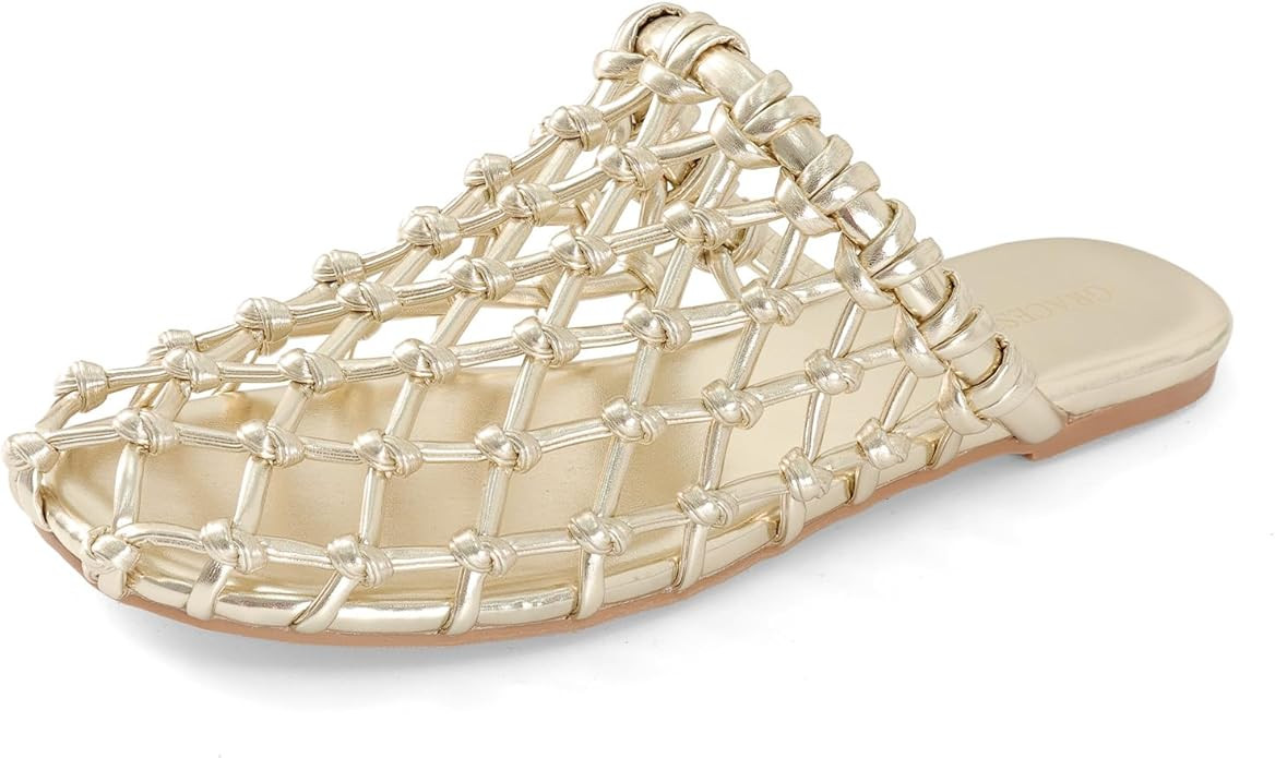 Mesh Slide Sandal Flats for Women Ballerina Hand-weaving flats Slip On Open Weave Mary Jane Shoes... | Amazon (US)