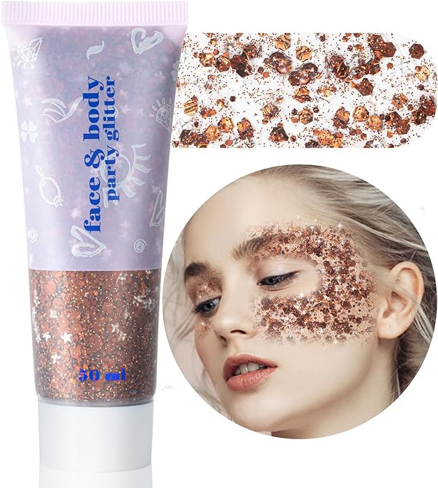 MEICOLY Brown Body Glitter,Deer Maroon Face Glitter Gel,Holographic Mermaid Sequins Halloween Gli... | Amazon (US)