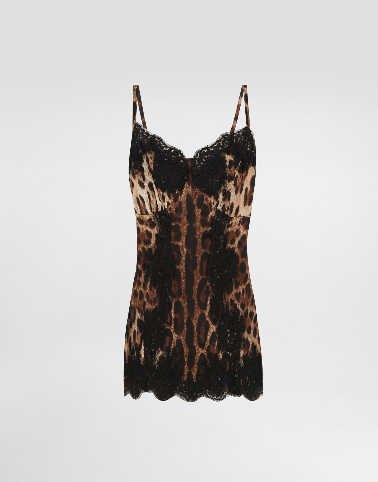 Leopard-print satin top with lace inlay | Dolce & Gabbana US