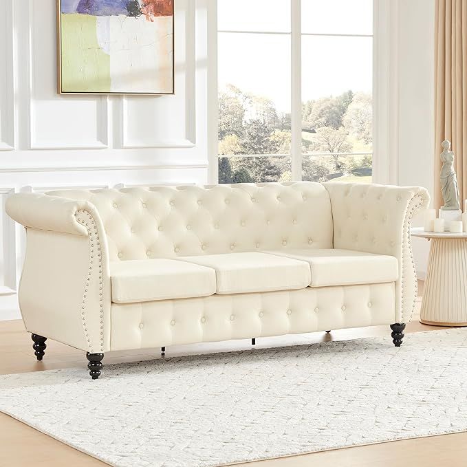 Tbfit Chesterfield Sofa with Rolled Arms, Classic Button Tufted 3 Seater Couch with Nailhead Trim... | Amazon (US)