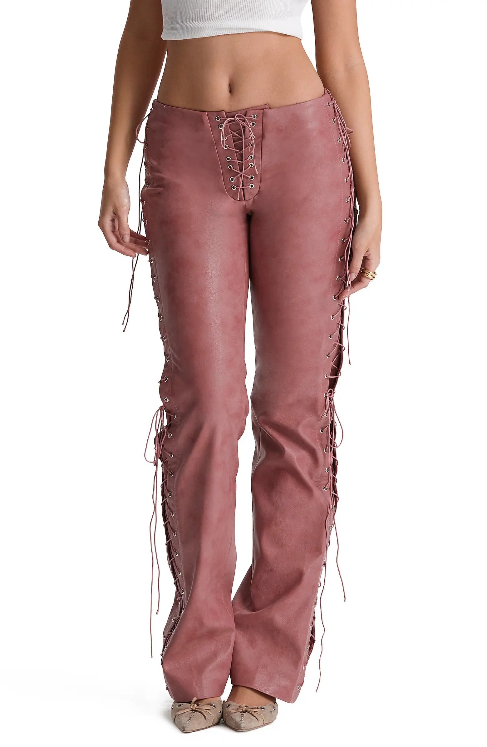 Drew Lace-Up Faux Leather Trousers | Nordstrom
