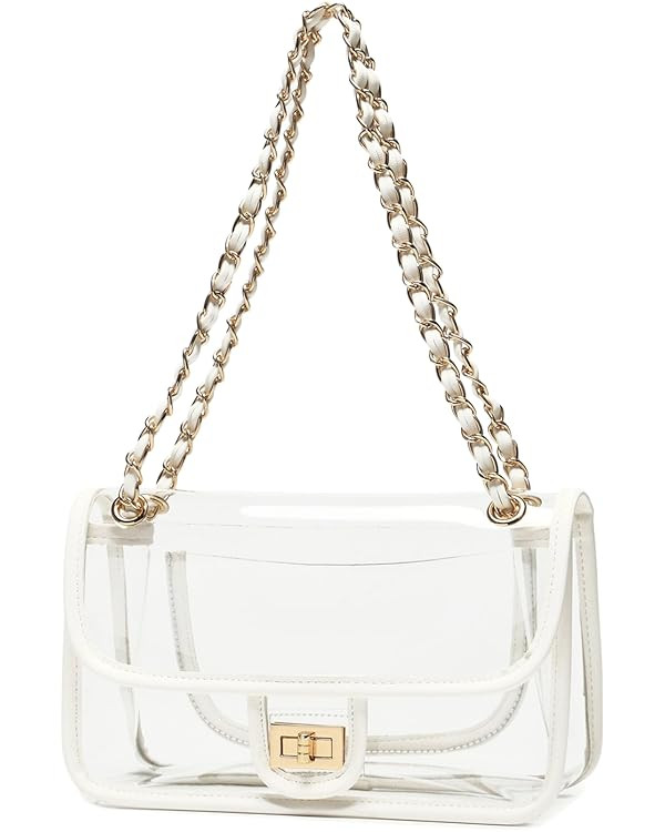 Womens PVC Clear Purse Handbag with Chain Stadium Approved Clear Bag See Through Bag for Working ... | Amazon (US)