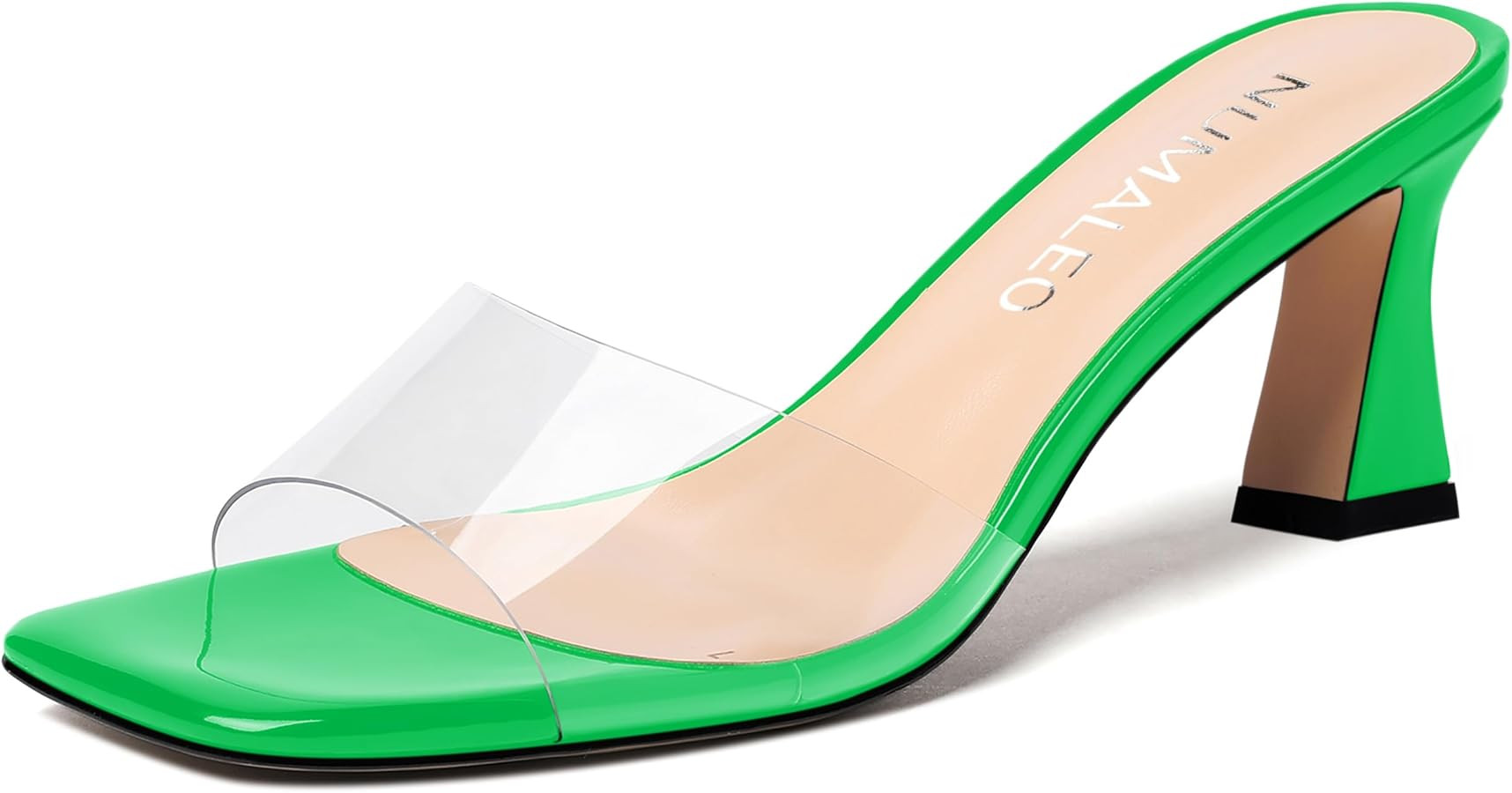 Womens Fashion Slip On Dress Party Open Toe Clear Patent Block Mid Heel Heeled Sandals 2.5 Inch | Amazon (US)