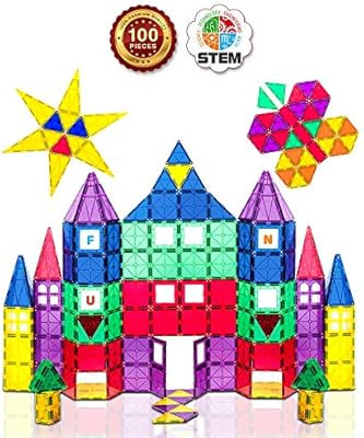 Playmags 3D Magnetic Blocks for Kids Set of 100 Blocks to Learn Shapes, Colors, & Alphabet STEM M... | Amazon (US)