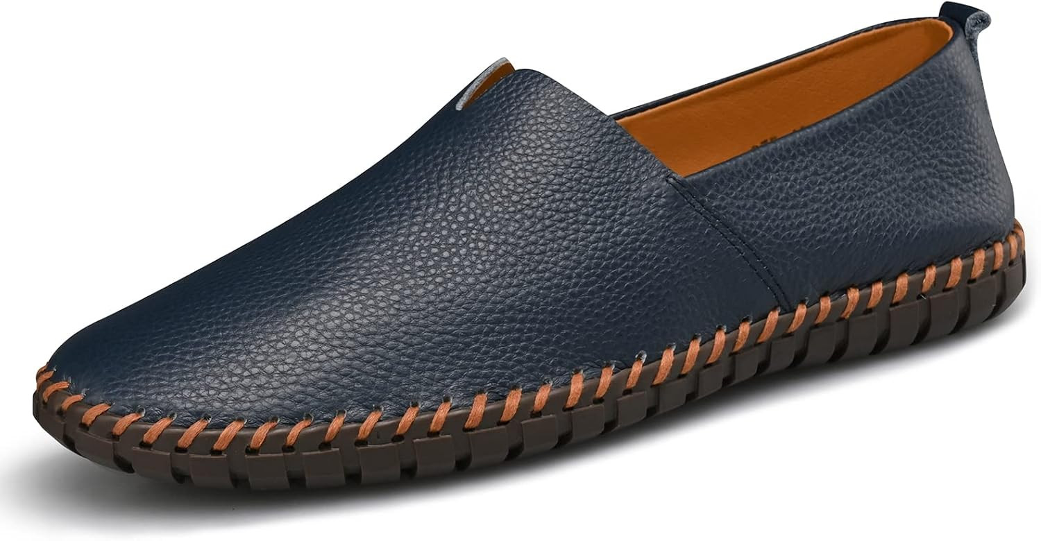 LUODENGLANG Men's Genuine Leather Loafer Shoes Slip On Soft Breathable Handmade Stitching Fashion... | Amazon (US)