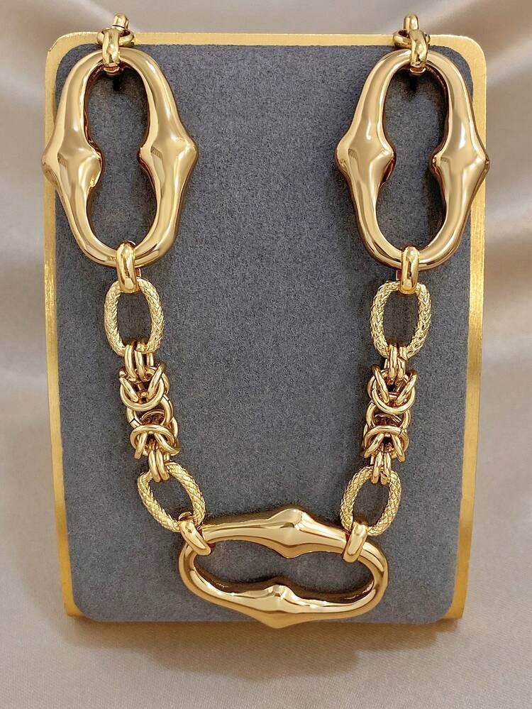 1Pc 18K Gold Plated Bold Irregular Liquid Chunky Necklace, For Women Ladies, Summer Bohemia Beach... | SHEIN