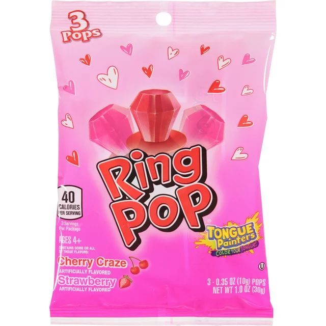 Ring Pop Valentine's Day Strawberry and Cherry Craze Lollipop Classroom Exchange Card (package), ... | Walmart (US)