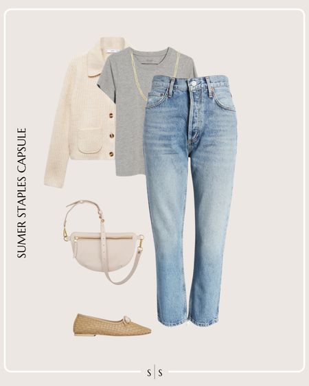 Summer Staples Capsule Wardrobe outfit idea | straight jeans, grey tee. Knit pocket cardigan, sling bag, ballet flats, gold chain necklace 

See the entire Summer Staples Capsule Wardrobe on thesarahstories.com ✨ 


#LTKStyleTip