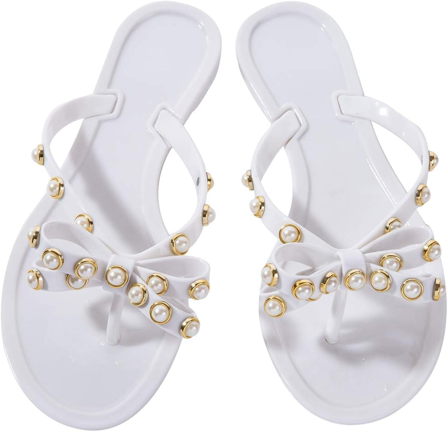 Women Flip-Flops Bow Sandals Beach Flat Rivets Rain Jelly Sandals | Amazon (US)