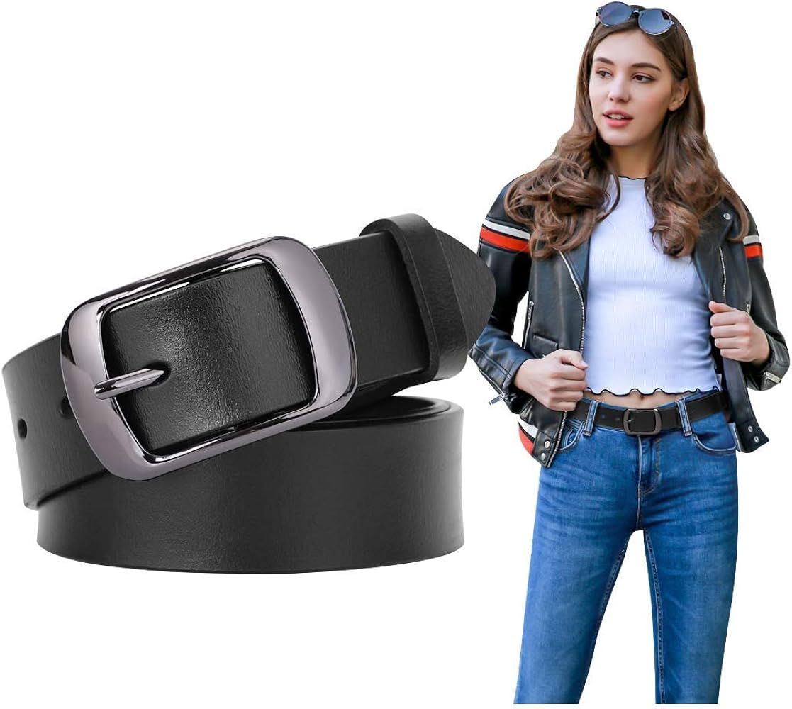 Women Cowhide Leather Belts Black Leather Waist Belt for Jeans,31-37 at Amazon Women’s Clothing stor | Amazon (US)