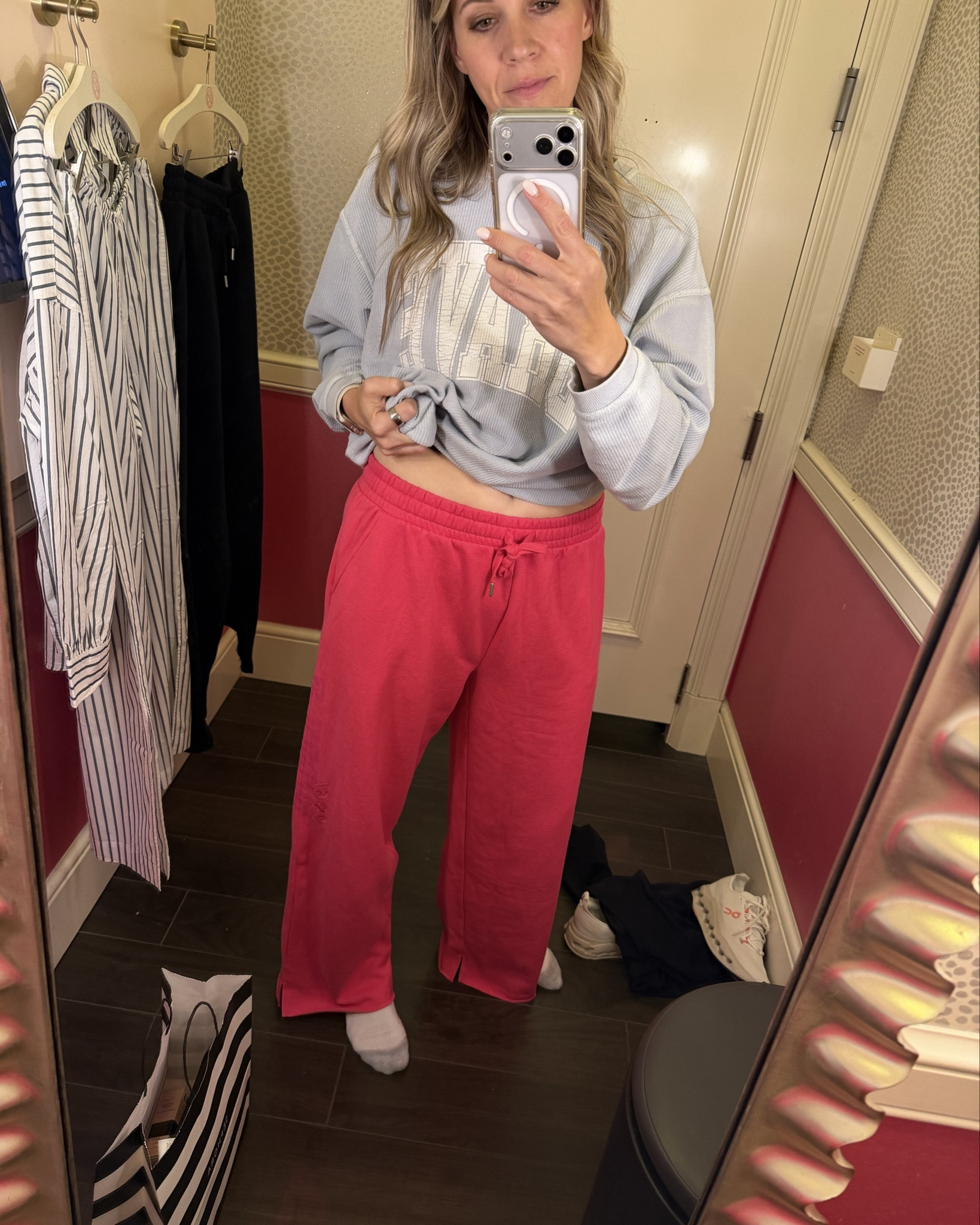 These pants are perfect for summer! They used to be called the “boyfriend sweats” - now known as wide leg! Fabric isn’t thick, the waistband is wide and the color pops! I’m 5’9 and wearing a medium! They als have black! @victoriassecret 

#LTKOver40 #LTKselfcare #LTKmomlife