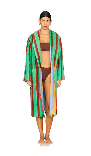 Dusen Dusen Stripe Bathrobe in Green,Tan. - size 1X | Revolve Clothing (Global)