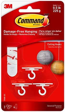 Command Ceiling Hooks, 3-Hooks, 4-Foam Strips per Pack, 4 Packs Total, Decorate Damage-Free | Amazon (US)