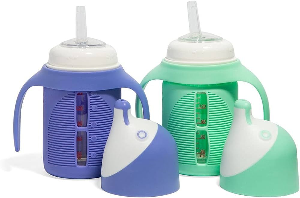 The Minis - Set of 2 - Glass Sippy Cup for Toddlers - 5oz | Spill-Proof | Silicone Straw | Mint G... | Amazon (US)