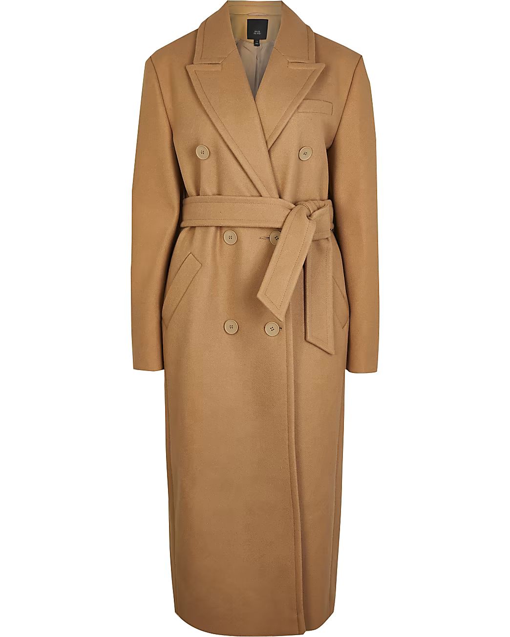 Brown belted double breasted coat | River Island (UK & IE)