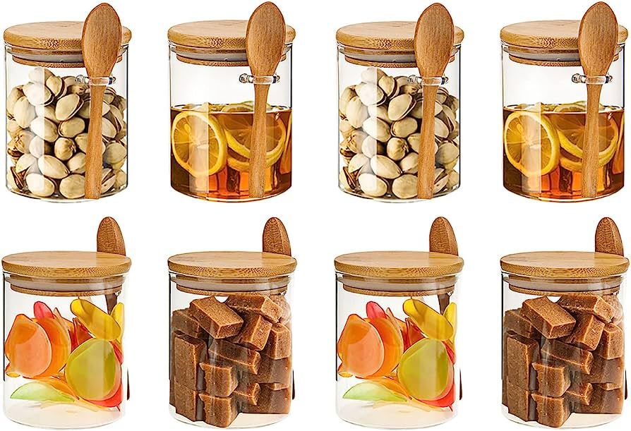 JOUALY 8-Pack Glass Jar Containers 8 oz,100% Sealed Borosilicate Glass Bamboo Spice Jars with Bam... | Amazon (US)
