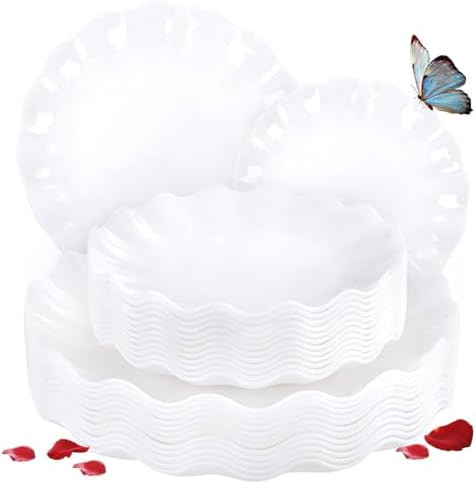 LIYH 24 Pcs White Plastic Plates Reusable - Unbreakable Party Plates, Microwave & Dishwasher Safe... | Amazon (US)