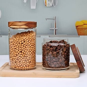 Glass Canisters With Wooden Lids Kitchen Jars for Storage,Tea,Sugar and Coffee Container Set,Set ... | Amazon (US)