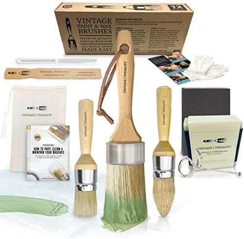 Vintage Tonality Pro Chalk & Wax Paint Brush Set for Painting & Repurposing Furniture, 12 PCS Kit... | Amazon (US)
