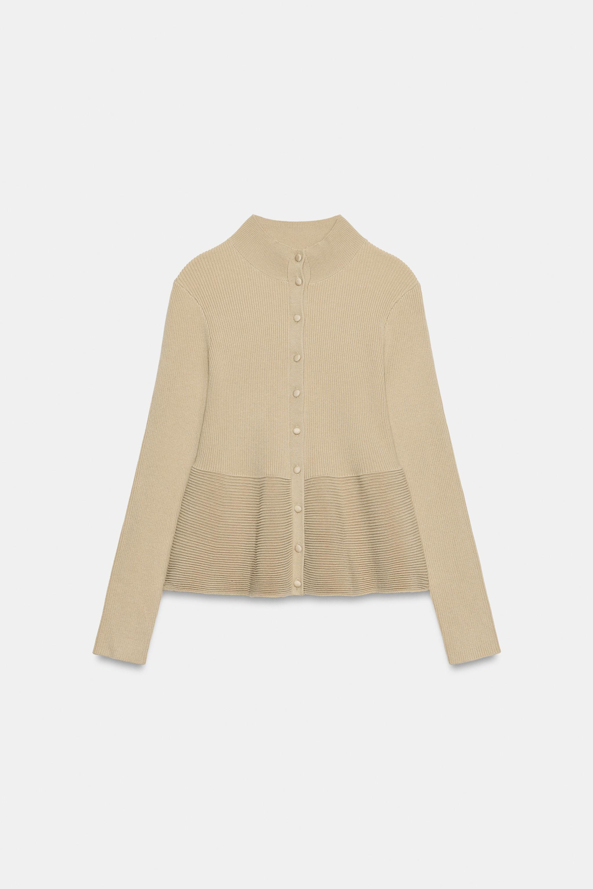 RIBBED KNIT CARDIGAN WITH COVERED BUTTONS | Zara US