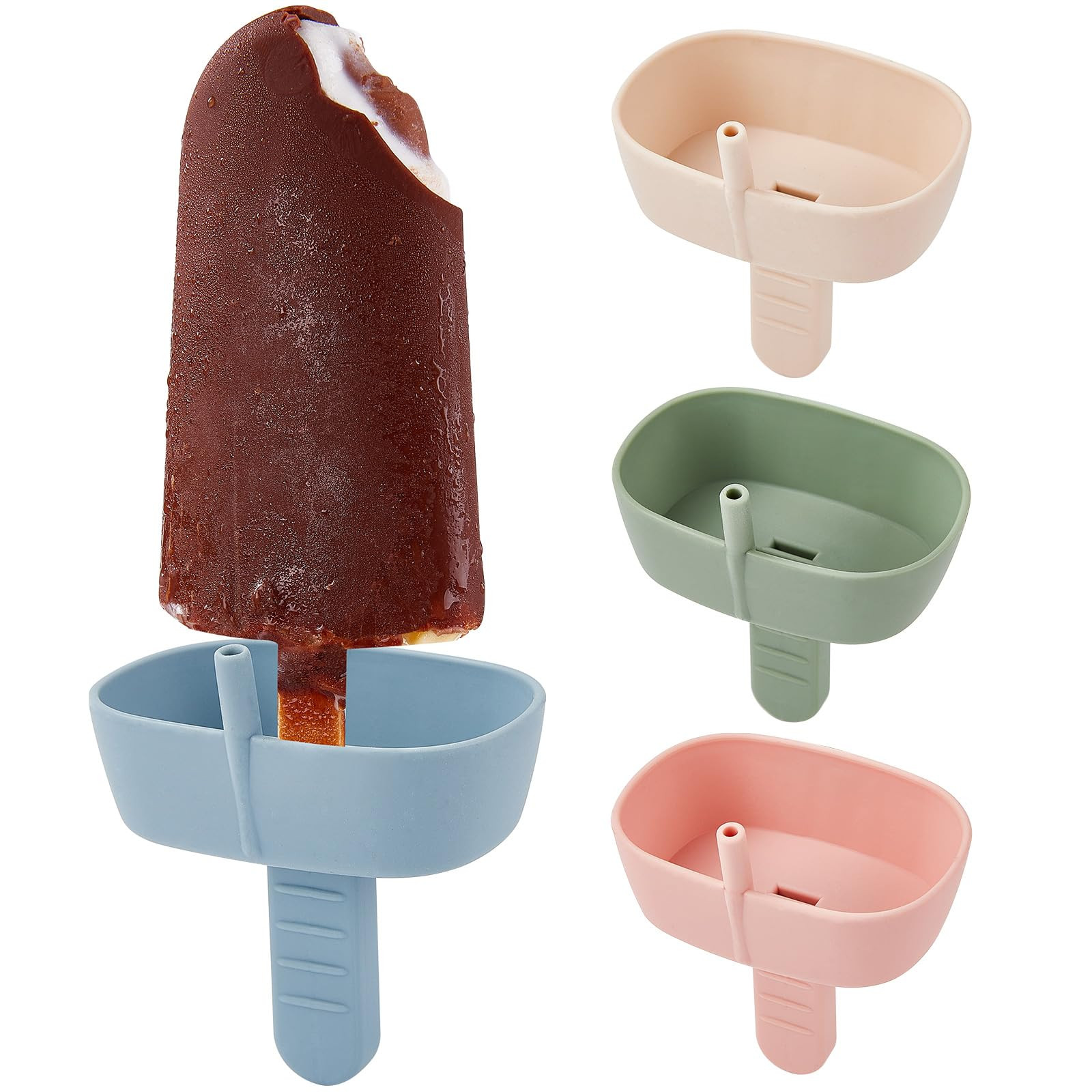 4Pack Drip-Free Silicone Popsicle Holders, AODISTUCE Popsicle Holder with Straw | with 2 Slots Fi... | Amazon (US)