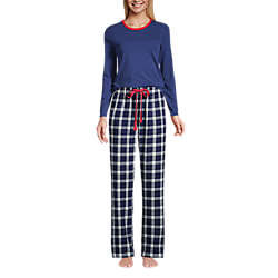 Women's Tall Pajama Set Knit Long Sleeve T-Shirt and Flannel Pants | Lands' End (US)