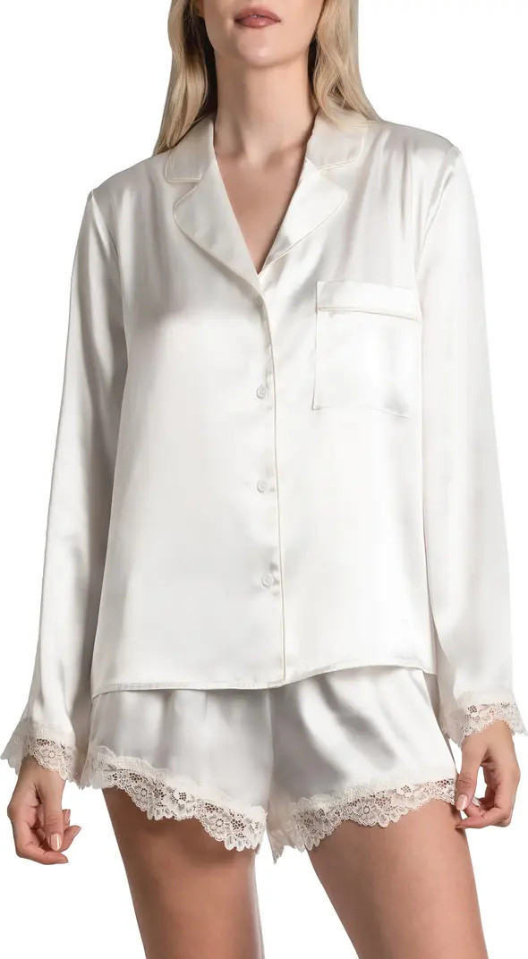 Felicity Lace Trim Long Sleeve Satin Shorts Pajamas | Nordstrom