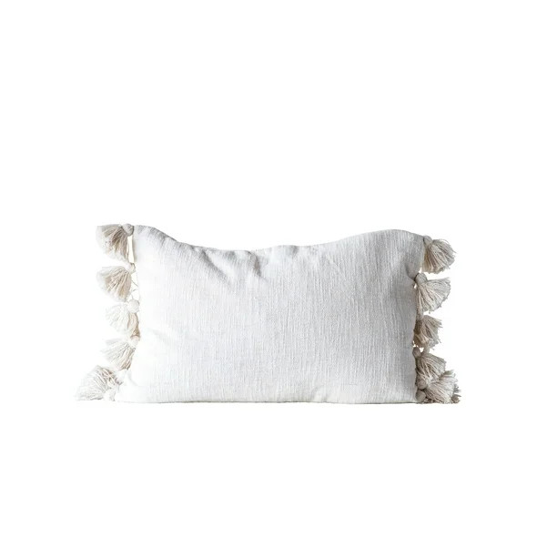 Desert Fields Cotton Lumbar Pillow with Tassels, 24" x 4" x 16", Cream - Walmart.com | Walmart (US)