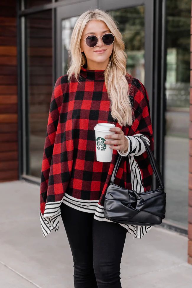 Southern Nights Plaid Red/Black Poncho FINAL SALE | The Pink Lily Boutique